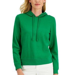 NWT Charter Club Bright Pine Green Bling Button Trim Hoodie Women's Size…